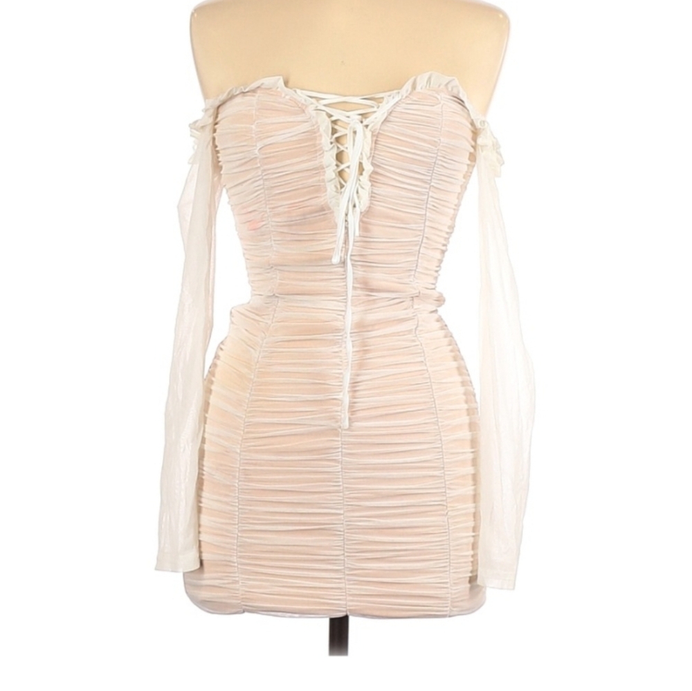 Fashion Nova Bardot Mini Dress - Off Shoulder Laceup White Dress With Ruchi G- M